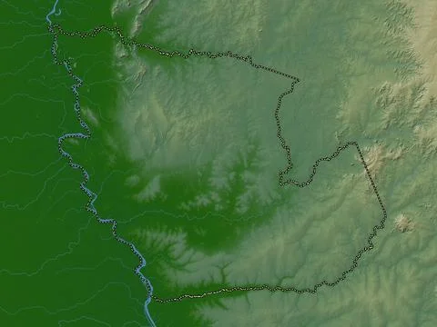 Concepcion, Paraguay. Colored elevation map with lakes and rivers 库存插图