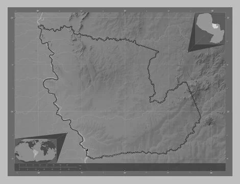 Concepcion, Paraguay. Grayscale elevation map with lakes and rivers イラスト素材