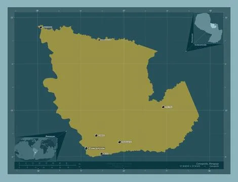 Concepcion, Paraguay. Solid. Labelled points of cities 스톡 일러스트