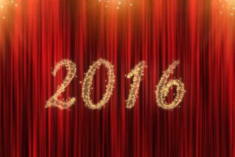 Concept for 2016 with red curtain Stock Illustration