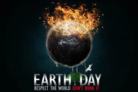 Concept of 3d earth day destroyed by pollution, global warming, greenhouse Stock Illustration