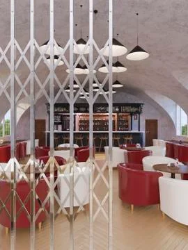 Concept 3d illustration, interior design cafe Stock Illustration