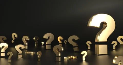 Concept 3d many gold question marks Stock Illustration