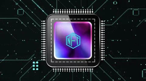 Concept 3d rendering animation motherboard CPU processor microchip starting neon 스톡 일러스트