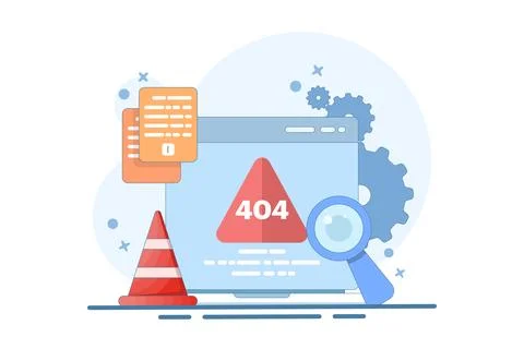 Concept of 404 error, page not found, security service warning message. Stock Illustration