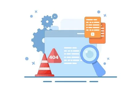 Concept of 404 error, page not found, security service warning message. Stock Illustration