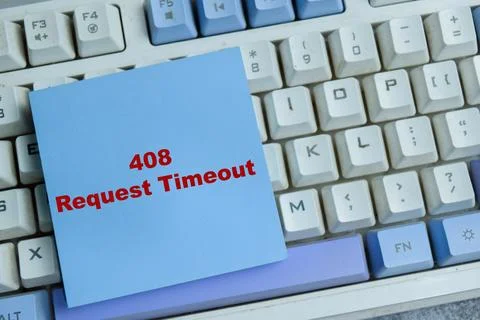 Concept of 408 request timeout write on sticky notes isolated on Wooden Table Stock Photos