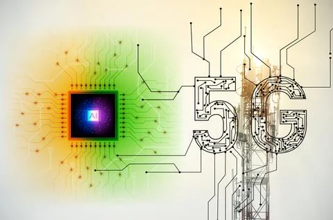 Concept of 5G technology that is controlled by Wisdom (AI) Stock Photos
