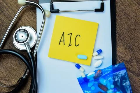 Concept of A1C write on sticky notes with stethoscope isolated on Wooden Table Stock Photos