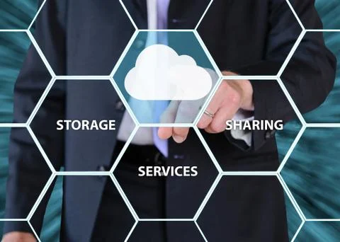 Concept about cloud computing, applications, storage, online services Stock Photos