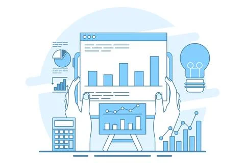 Concept about data analysis, business analysis, market research, product testing Stock Illustration