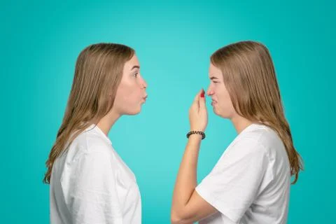 A concept about the problem when a person has bad breath Stock Photos