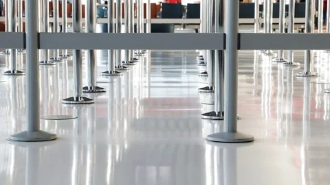 Concept of access, restrictions and waiting line. Blocking barriers. Stock Footage