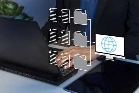 The concept of accessing a file database in a server system, storing or fil.. Stock Photos