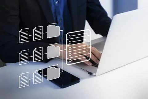 The concept of accessing a file database in a server system, storing or fil.. 스톡 사진
