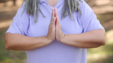 Concept of active life in middle age. Mature healthy woman with gray hair doing Stock Footage 247018218