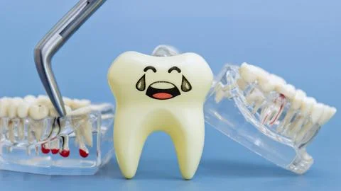 Concept of acute toothache, pulpitis and root canal treatment. Sad crying too Stock Photos
