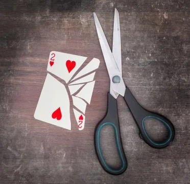 Concept of addiction, card with scissors 写真素材