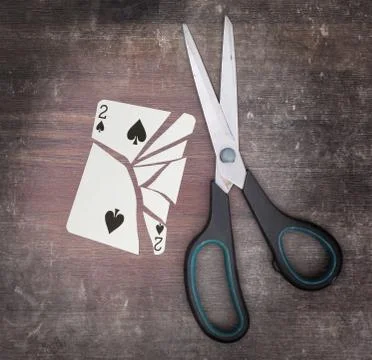 Concept of addiction, card with scissors 写真素材