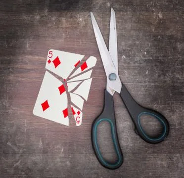 Concept of addiction, card with scissors 写真素材