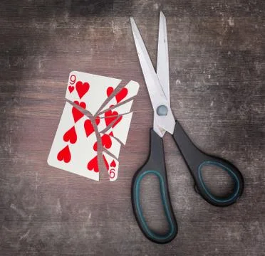 Concept of addiction, card with scissors 写真素材