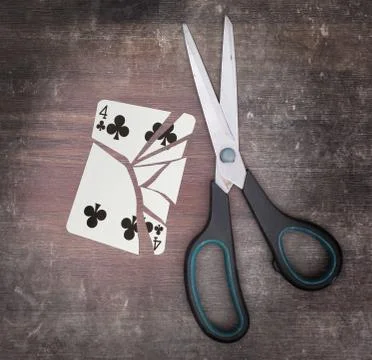 Concept of addiction, card with scissors Fotos de archivo