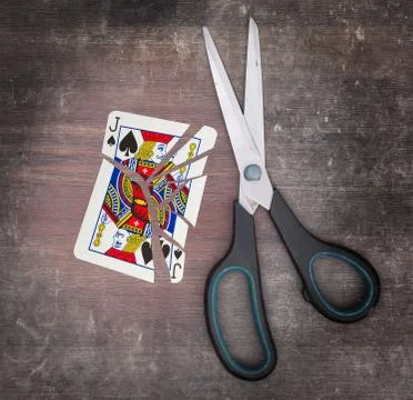 Concept of addiction, card with scissors 写真素材