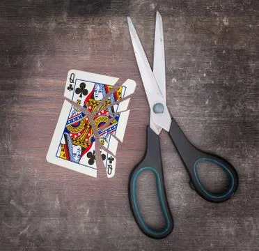 Concept of addiction, card with scissors 写真素材