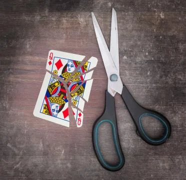 Concept of addiction, card with scissors 写真素材