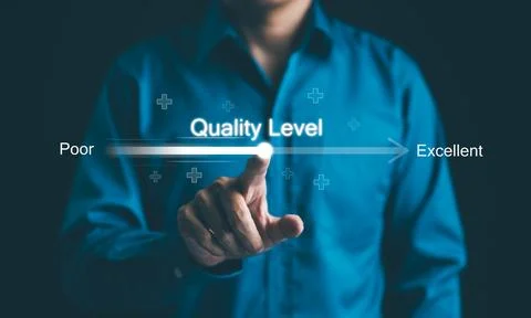 Concept of adjusting quality level from poor to excellent. Foto stock