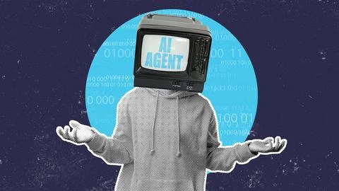 Concept of AI agent in digital media explores the impact of technology on Stock Photos