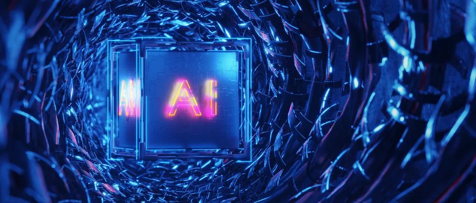 The concept of AI (artificial intelligence). deep learning. The development o Illustrazione stock