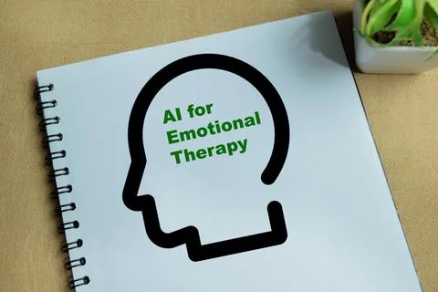 Concept of AI for emotional therapy write on book isolated on Wooden Table Stockfoto's