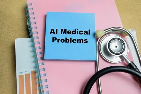 Concept of AI medical problems write on sticky notes isolated on Wooden Table Stockfoto's