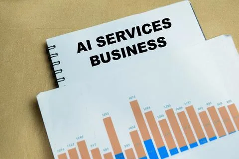 Concept of AI services business write on book isolated on Wooden Table Stockfoto's