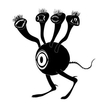 A concept of an alien creature with one big eye and many toothy heads. Stock Illustration