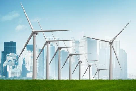 Concept of alternative energy with windmills - 3d rendering イラスト素材