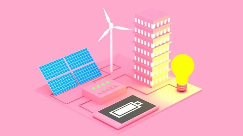 Concept of alternative sources of energy of sun batteries and windmills Stock Footage 104824200