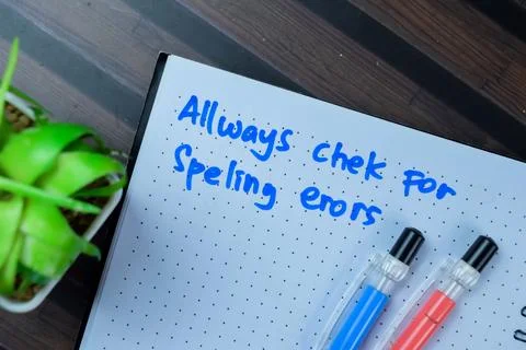 Concept of Always Check For Spelling Errors write on book 스톡 사진