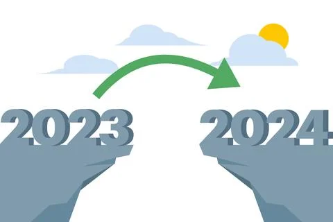 Concept of ambition to jump the gap from the old year 2023 to 2024 Stock Illustration