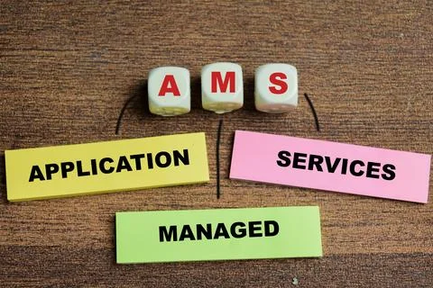 Concept of AMS - Application Managed Services write on sticky notes 写真素材