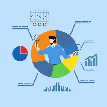 Concept of Analyzing data, financial research analytics, data analysis. Stock Illustration