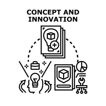Concept and innovation process generating new ideas and solutions Stock Illustration