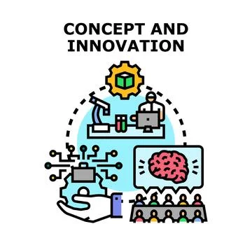 Concept and innovation process generating new ideas and solutions Stock Illustration