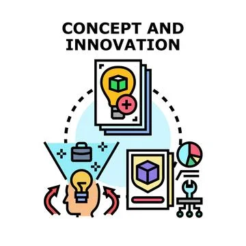 Concept and innovation process generating new ideas and solutions Stock Illustration