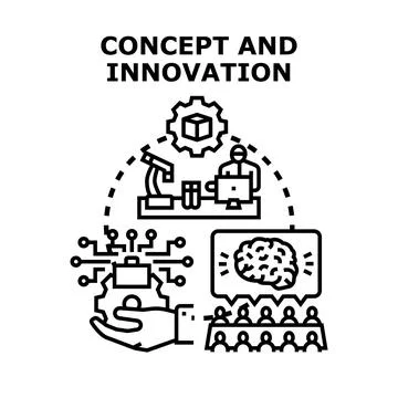 Concept and innovation process generating new ideas and solutions Stock Illustration