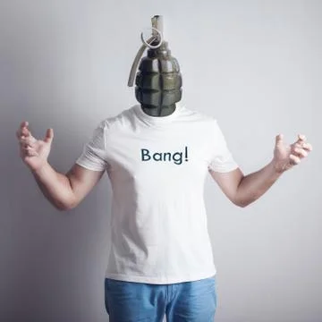 Concept of angry man. creative portrait.  grenade head. rage emotion. bang Stock Illustration