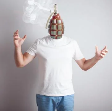 Concept of angry man. creative portrait.  grenade head. boiling  and explodin Stock Illustration