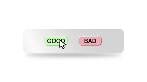 Concept Animation of Cursor Choosing Good or Bad Button on White Background Stock Footage 301551455
