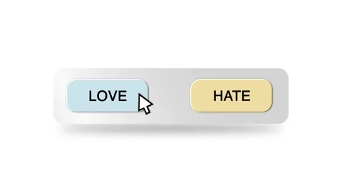 Concept Animation of Cursor Choosing Love or Hate Button on White Background Stock Footage 301554624
